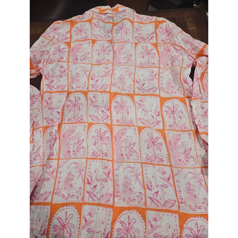 C&C California 100% Linen Shirt M Flamingo Palm Tree MOP Buttons Tropical - Picture 7 of 7